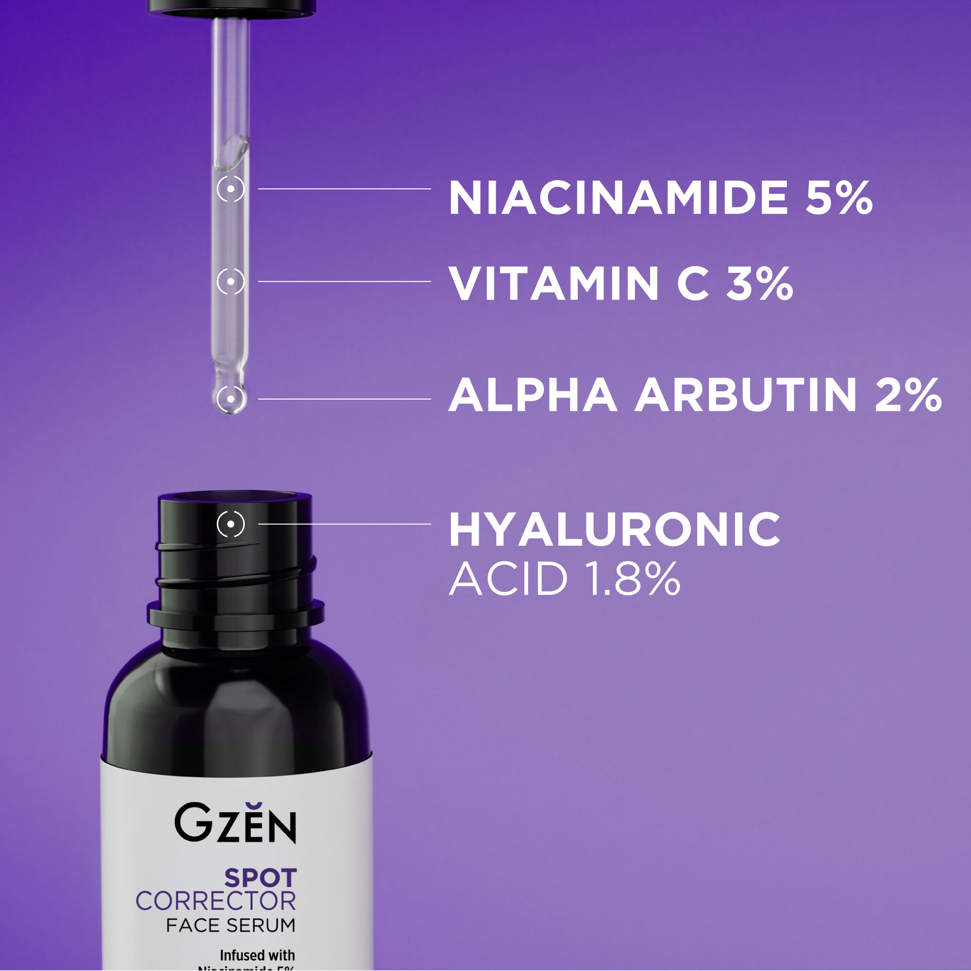 GZEN Spot Corrector Face Serum 30ml with Niacinamide, Vitamin C and Alpha Arbutin for dark spots and acne marks