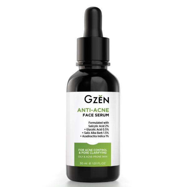 GZEN Anti Acne Face Serum 30ml with Salicylic Acid, Glycolic Acid, Neem and Willow Bark Extract