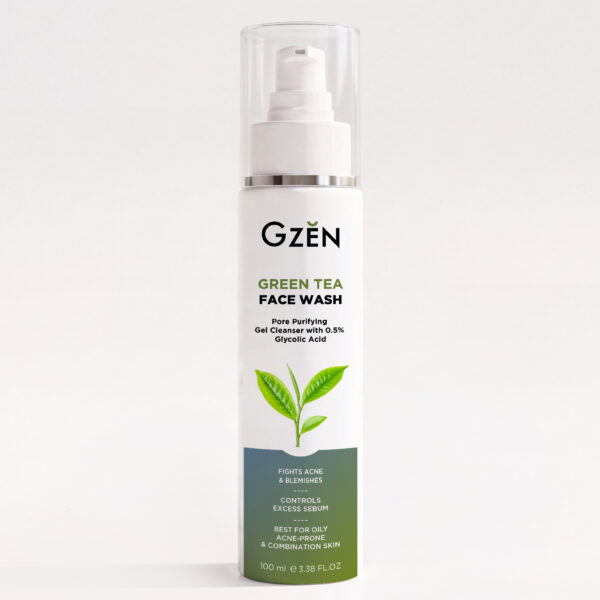 GZEN Green Tea Face Wash Gel Cleanser with 0.5% Glycolic Acid, 100 ml